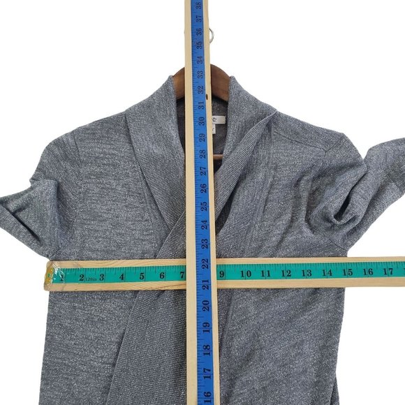 Gray Metallic Knit Cardigan Sweater Women Size S Open Front Stretch Career Cache - Picture 8 of 11